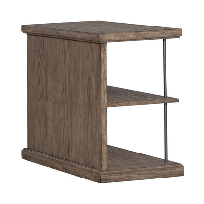 City Scape Metal Accent Oak Wood Chair Side Table for Living Room, Beige