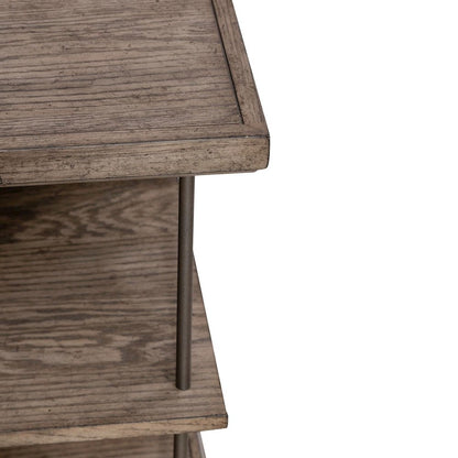 City Scape Metal Accent Oak Wood Chair Side Table for Living Room, Beige