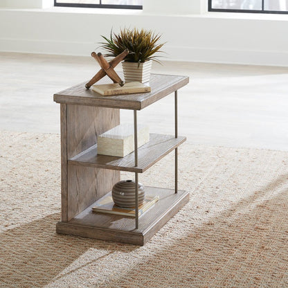 City Scape Metal Accent Oak Wood Chair Side Table for Living Room, Beige