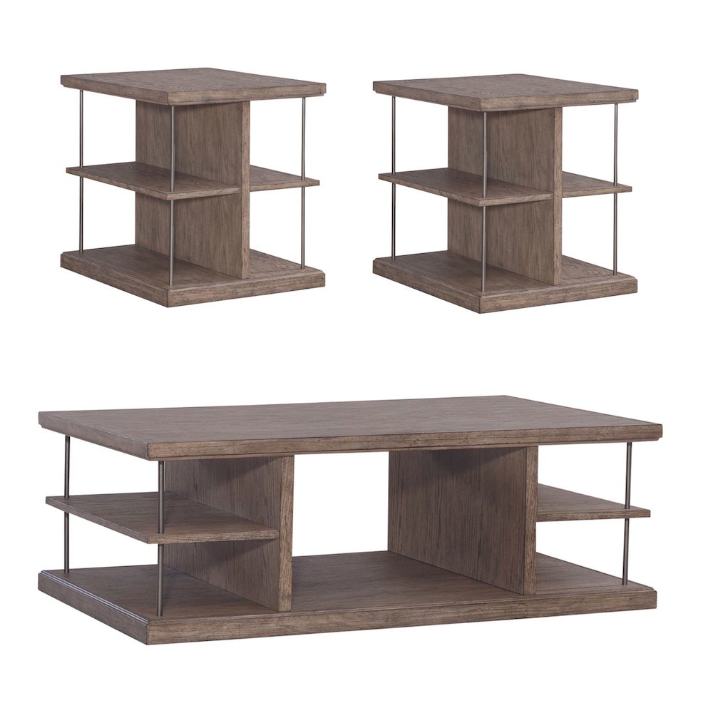 3-Piece Living Room Set with Cocktail Table, 2 End Tables in Burnished Beige