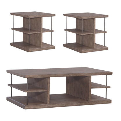 3-Piece Living Room Set with Cocktail Table, 2 End Tables in Burnished Beige