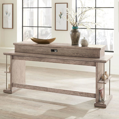 City Scape Metal Accent Oak Wood Console Bar Table for Living Room, Beige