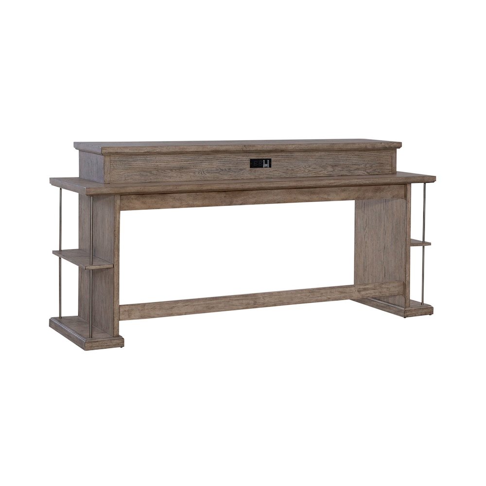 City Scape Metal Accent Oak Wood Console Bar Table for Living Room, Beige