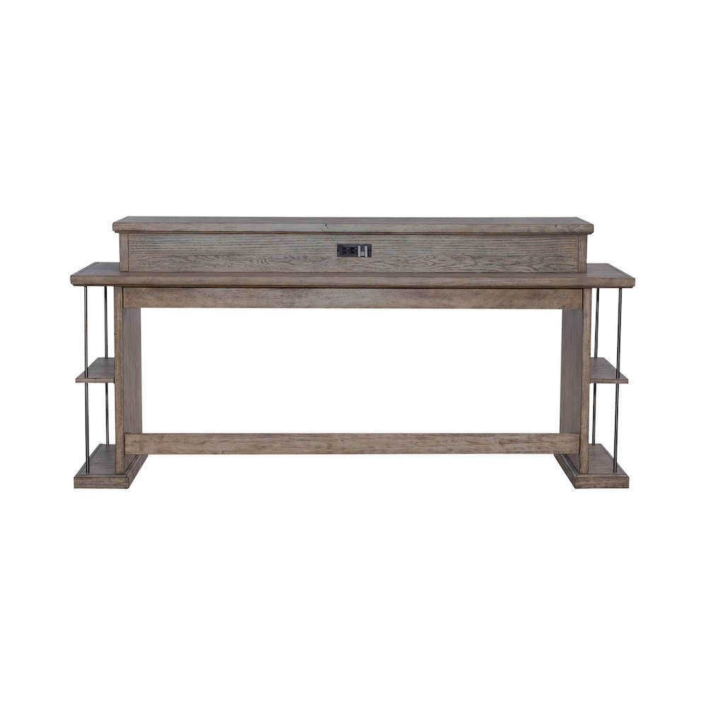 City Scape Metal Accent Oak Wood Console Bar Table for Living Room, Beige