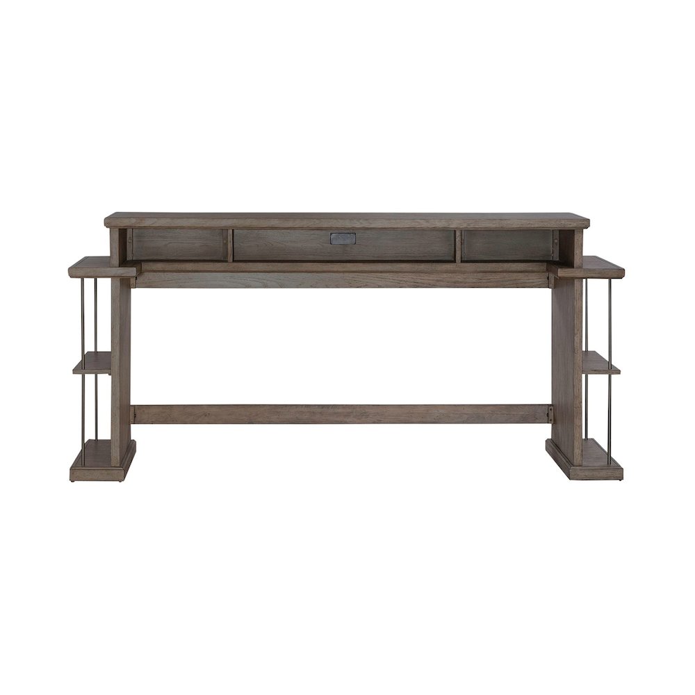 City Scape Metal Accent Oak Wood Console Bar Table for Living Room, Beige