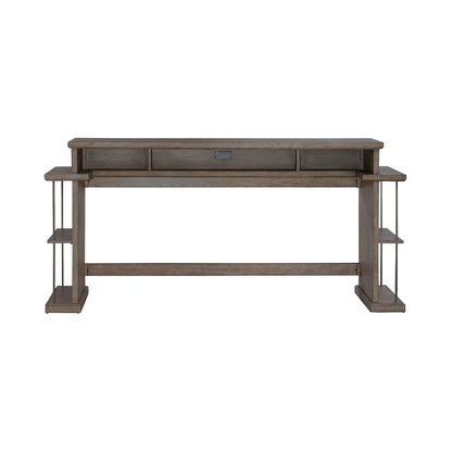 City Scape Metal Accent Oak Wood Console Bar Table for Living Room, Beige