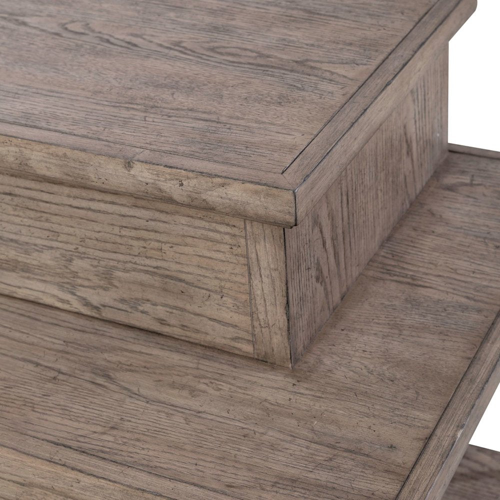 City Scape Metal Accent Oak Wood Console Bar Table for Living Room, Beige