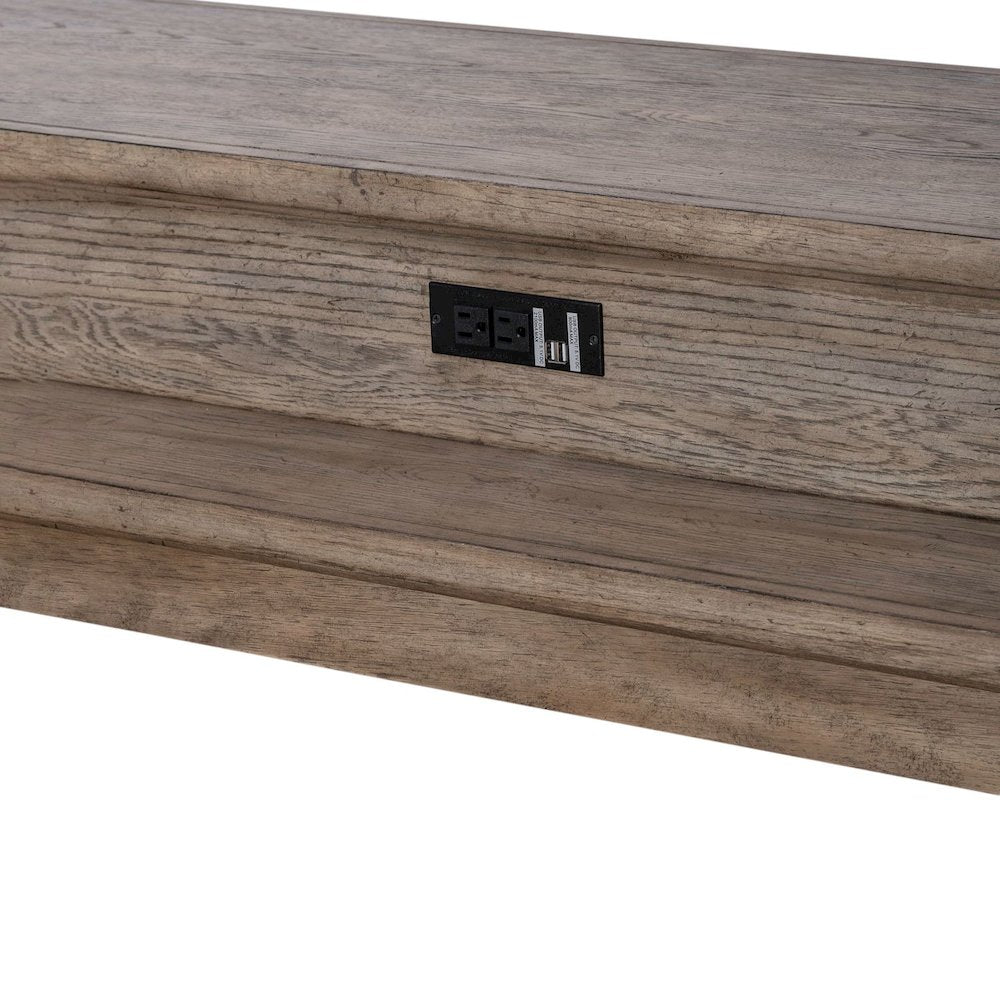 City Scape Metal Accent Oak Wood Console Bar Table for Living Room, Beige