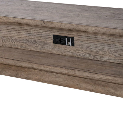 City Scape Metal Accent Oak Wood Console Bar Table for Living Room, Beige