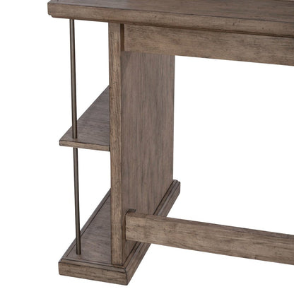 City Scape Metal Accent Oak Wood Console Bar Table for Living Room, Beige