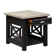 Black Farmhouse End Table – Square Side Table for Living Room with Drawer