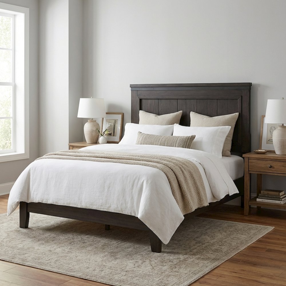 Rock Beaten Brown Headboard with Saw Cuts Rustic Solid and Manufactured Wood