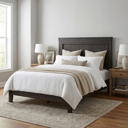Rock Beaten Brown Headboard with Saw Cuts Rustic Solid and Manufactured Wood