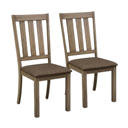 Rubberwood Slat-Back Wooden Dining Chairs, Brown, Set of 2