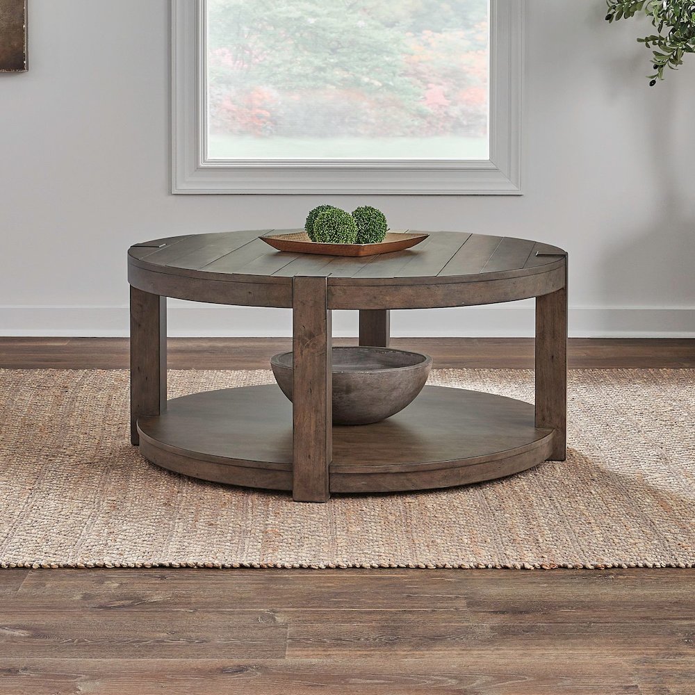 Broadmore Living Room Round Cocktail Table - Cobblestone Brown