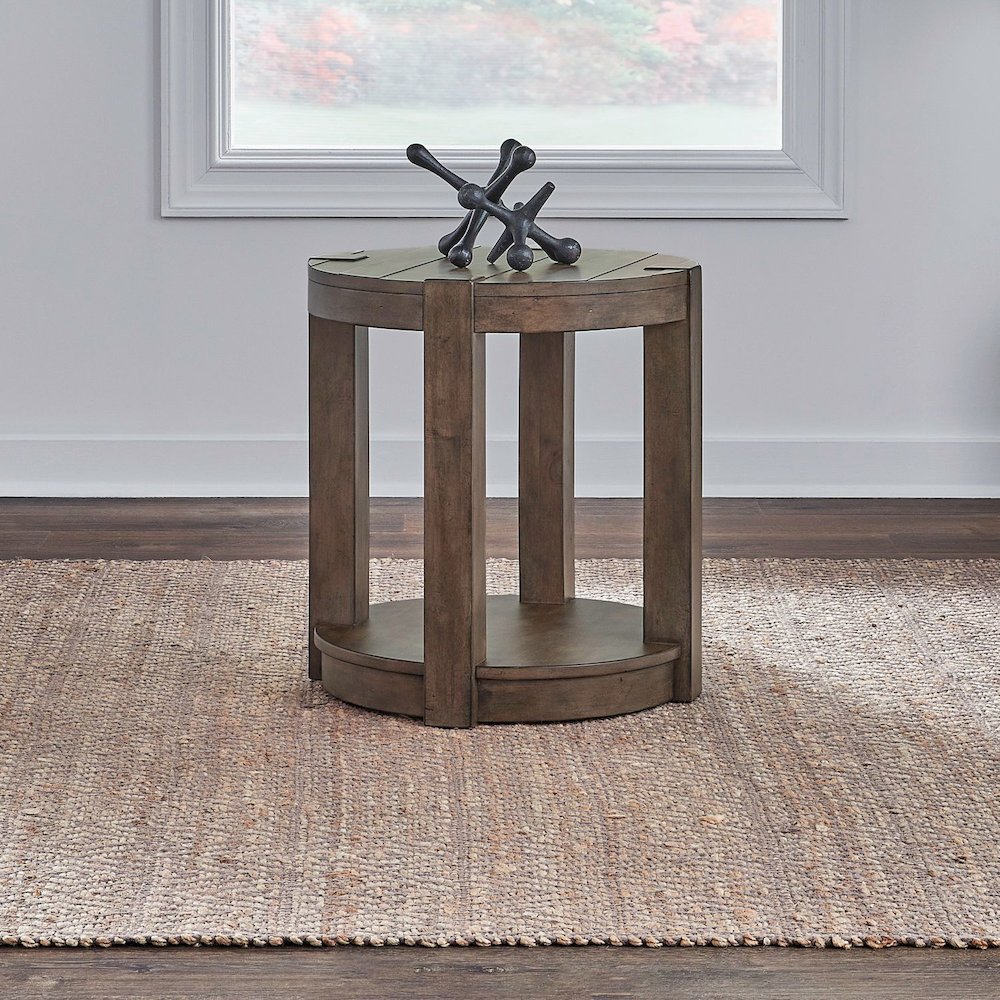 Broadmore Living Room Round Chairside Table - Cobblestone Brown