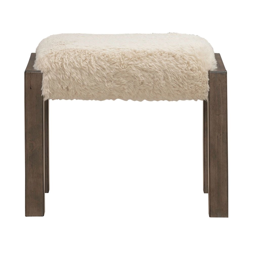 Broadmore Upholstered Console Stool - Faux Sheepskin - Cobblestone Brown