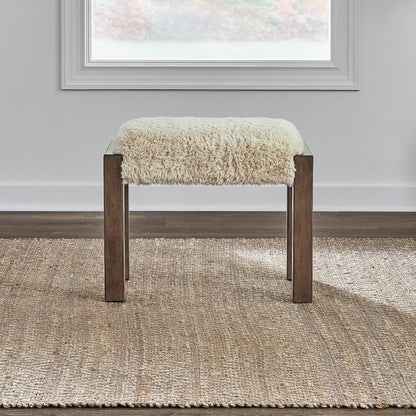Broadmore Upholstered Console Stool - Faux Sheepskin - Cobblestone Brown