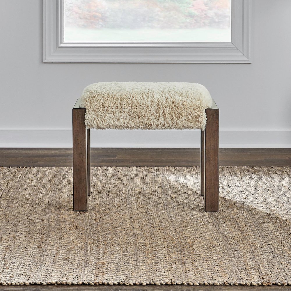 Broadmore Upholstered Console Stool - Faux Sheepskin - Cobblestone Brown