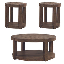 3 Piece Set - Round Cocktail Table, 2 End Tables Cobblestone Brown