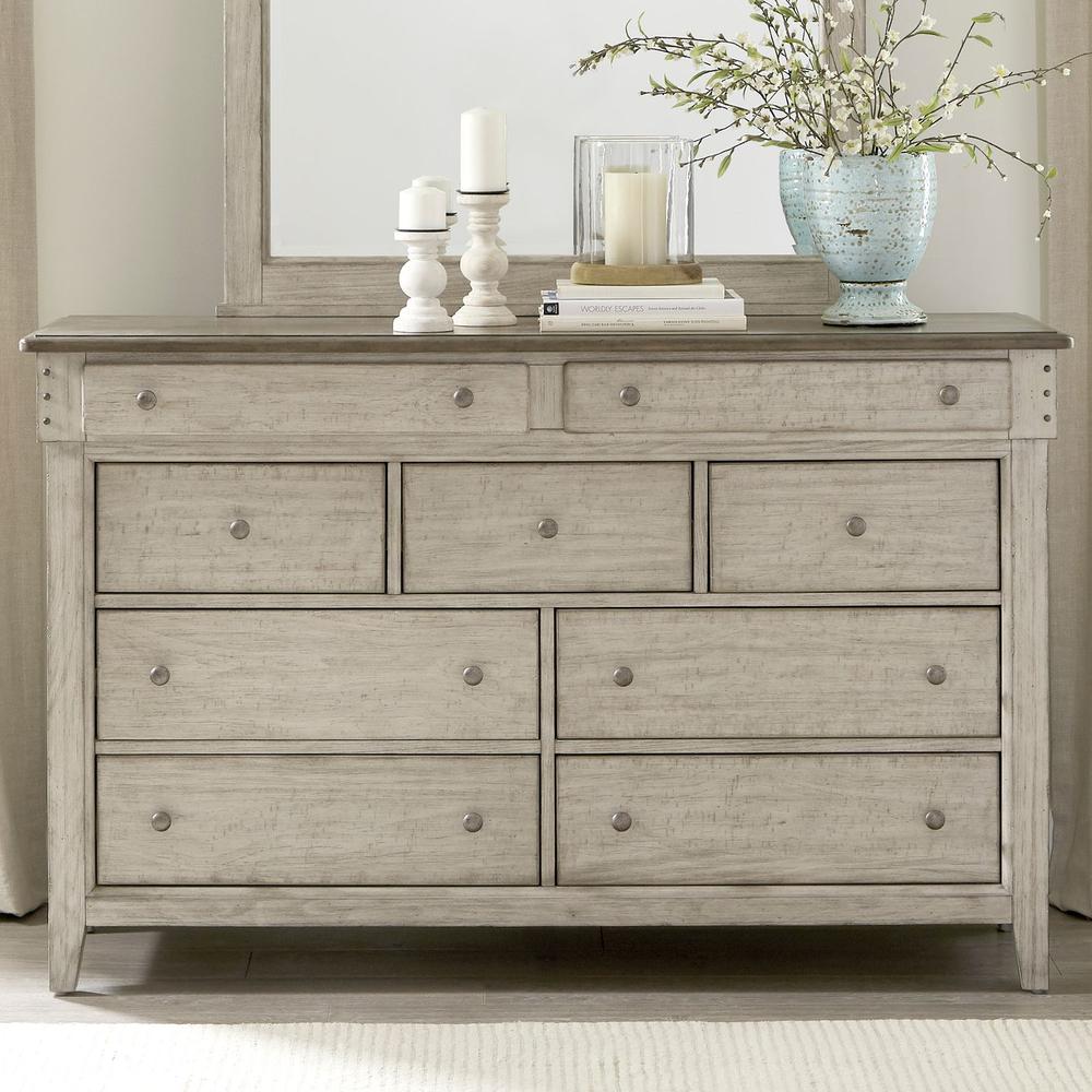 9 Drawer Dresser - in Weathered Linen Finish w/ Dusty Taupe Tops