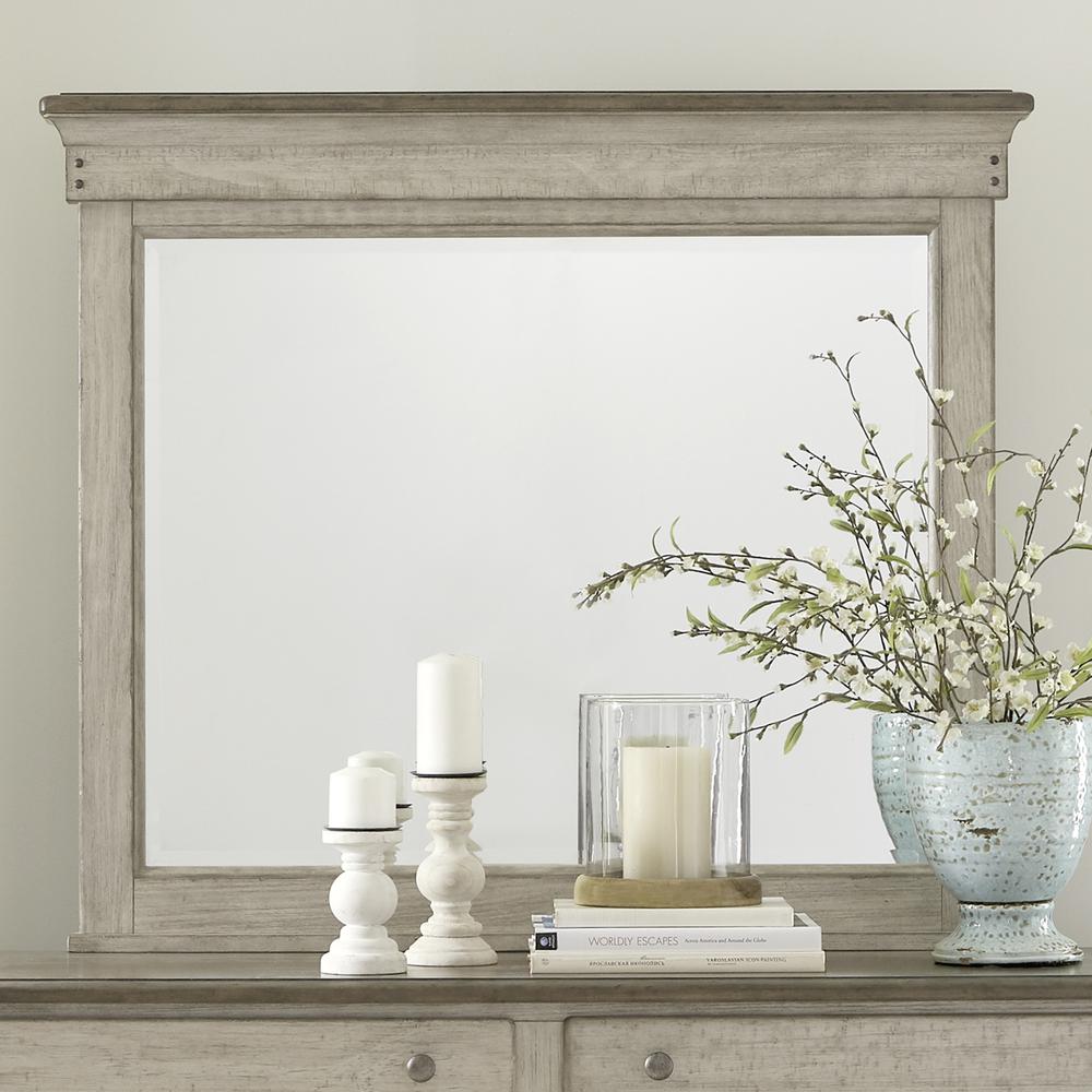 Landscape Mirror Farmhouse White in Weathered Linen Finish w/ Dusty Taupe Tops
