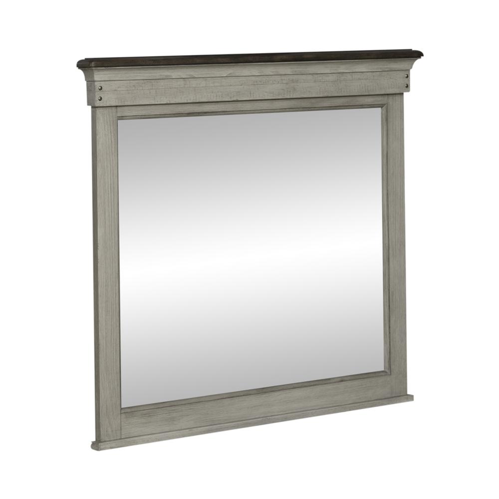 Landscape Mirror Farmhouse White in Weathered Linen Finish w/ Dusty Taupe Tops