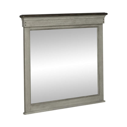 Landscape Mirror Farmhouse White in Weathered Linen Finish w/ Dusty Taupe Tops