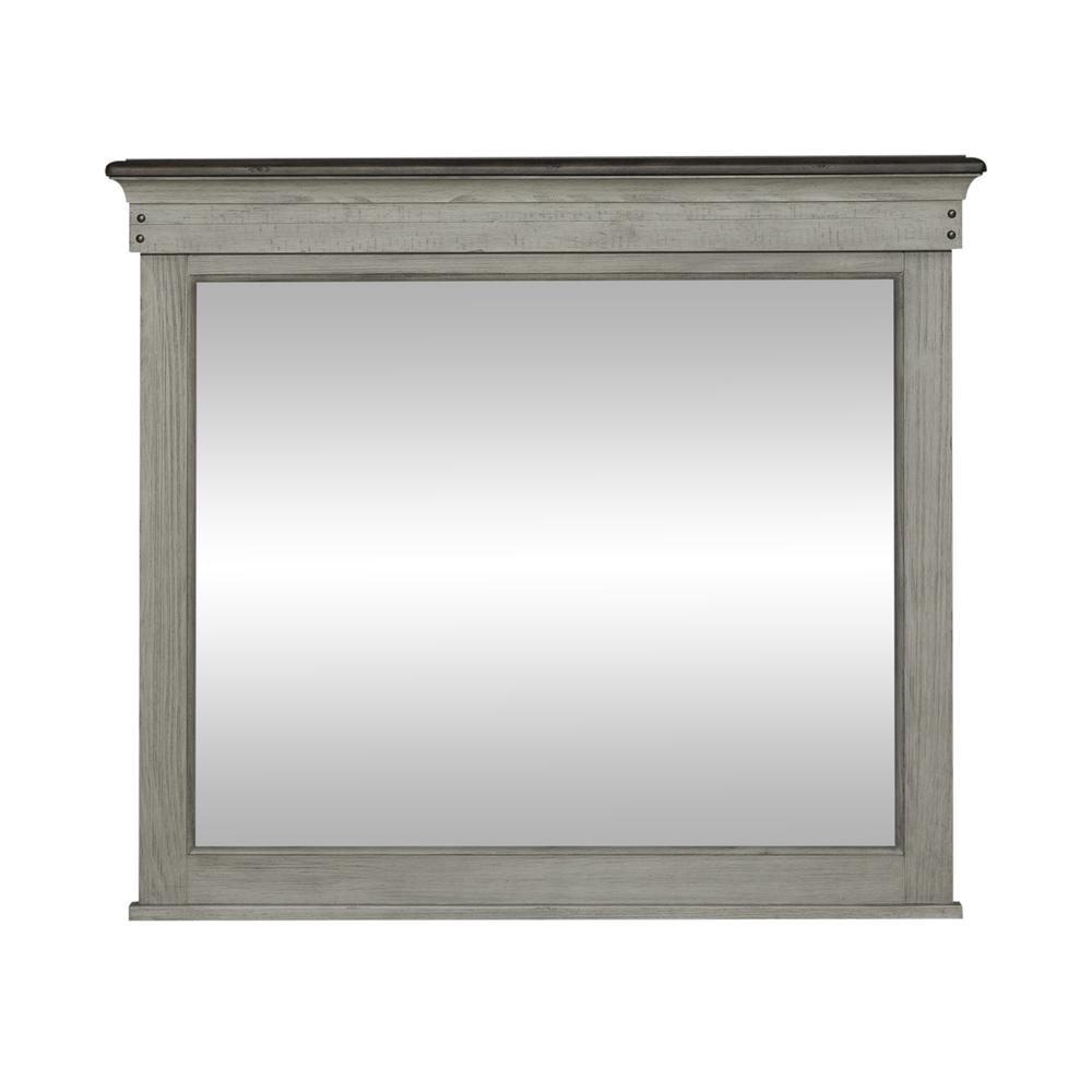 Landscape Mirror Farmhouse White in Weathered Linen Finish w/ Dusty Taupe Tops