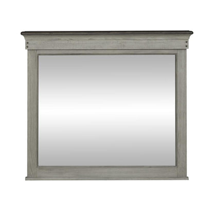 Landscape Mirror Farmhouse White in Weathered Linen Finish w/ Dusty Taupe Tops