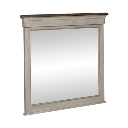 Landscape Mirror Farmhouse White in Weathered Linen Finish w/ Dusty Taupe Tops
