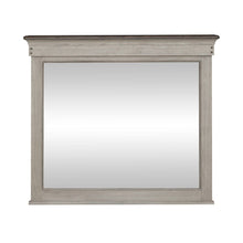 Landscape Mirror Farmhouse White in Weathered Linen Finish w/ Dusty Taupe Tops