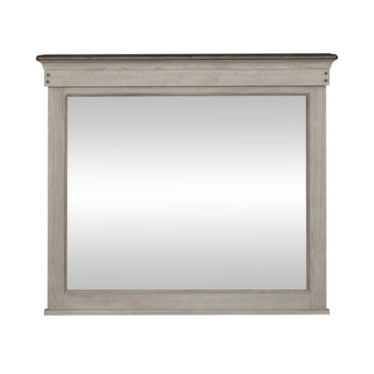 Landscape Mirror Farmhouse White in Weathered Linen Finish w/ Dusty Taupe Tops