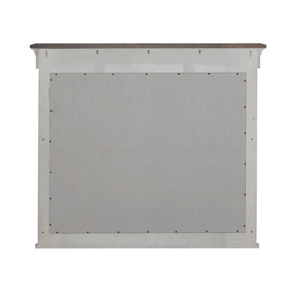 Landscape Mirror Farmhouse White in Weathered Linen Finish w/ Dusty Taupe Tops