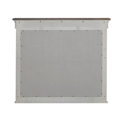 Landscape Mirror Farmhouse White in Weathered Linen Finish w/ Dusty Taupe Tops
