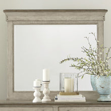 Landscape Mirror Farmhouse White in Weathered Linen Finish w/ Dusty Taupe Tops