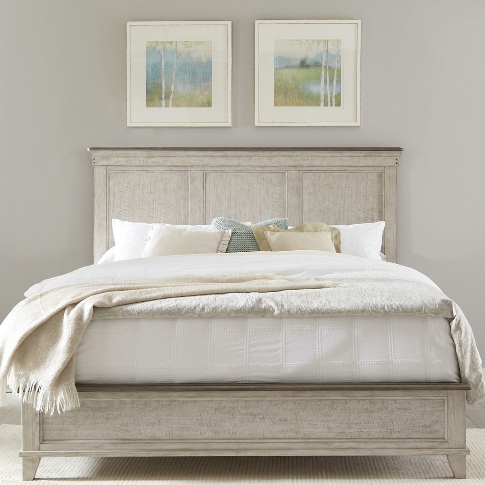 Ivy Hollow California King Panel Bed - Weathered Linen & Taupe Tops