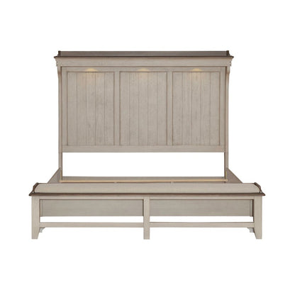 Ivy Hollow King Mantle Storage Bed in Weathered Linen Finish w/ Dusty Taupe Tops