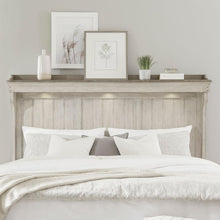 Ivy Hollow King Mantle Bed in Weathered Linen Finish w/ Dusty Taupe Tops