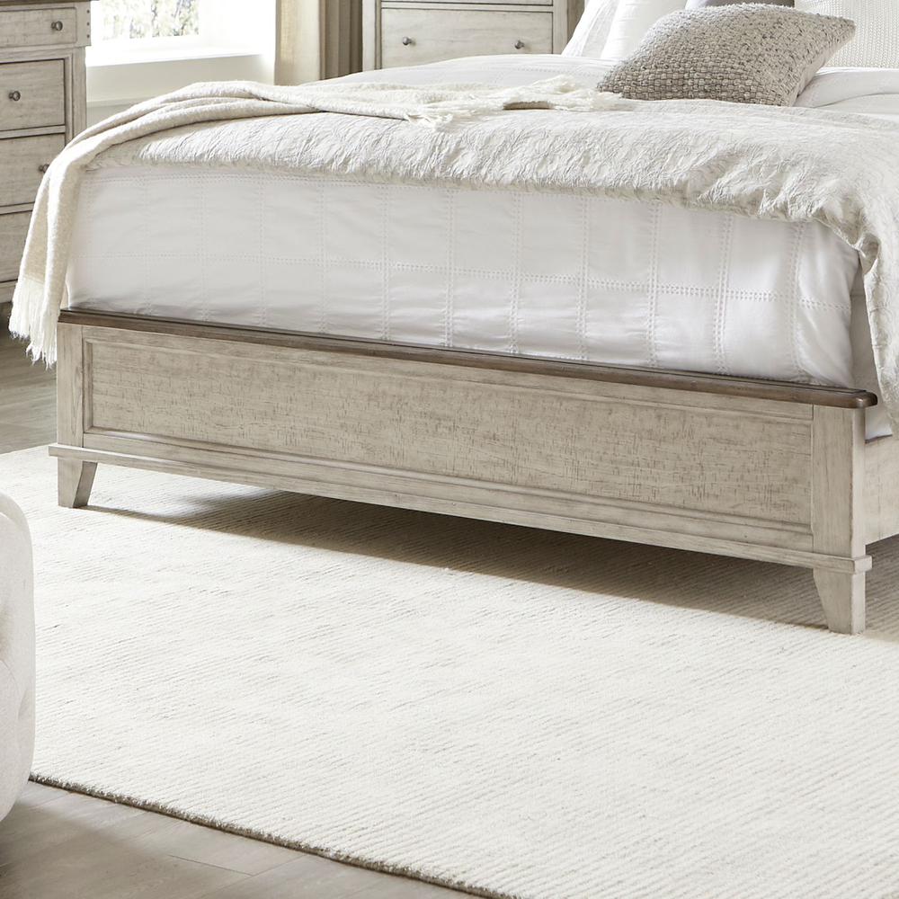 Ivy Hollow King Mantle Bed in Weathered Linen Finish w/ Dusty Taupe Tops