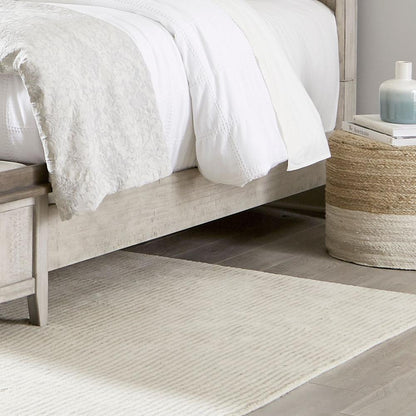 Ivy Hollow King Mantle Bed in Weathered Linen Finish w/ Dusty Taupe Tops