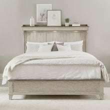 Ivy Hollow Queen Mantle Bed in Weathered Linen Finish w/ Dusty Taupe Tops