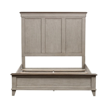 Ivy Hollow Queen Panel Bed in Weathered Linen Finish w/ Dusty Taupe Tops