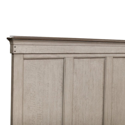 Ivy Hollow Queen Panel Bed in Weathered Linen Finish w/ Dusty Taupe Tops