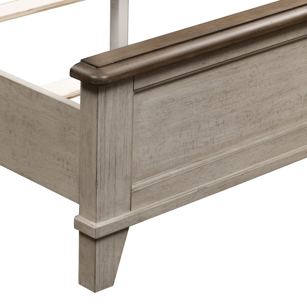 Ivy Hollow Queen Panel Bed in Weathered Linen Finish w/ Dusty Taupe Tops
