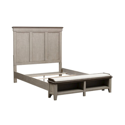Ivy Hollow Queen Storage Bed in Weathered Linen Finish w/ Dusty Taupe Tops