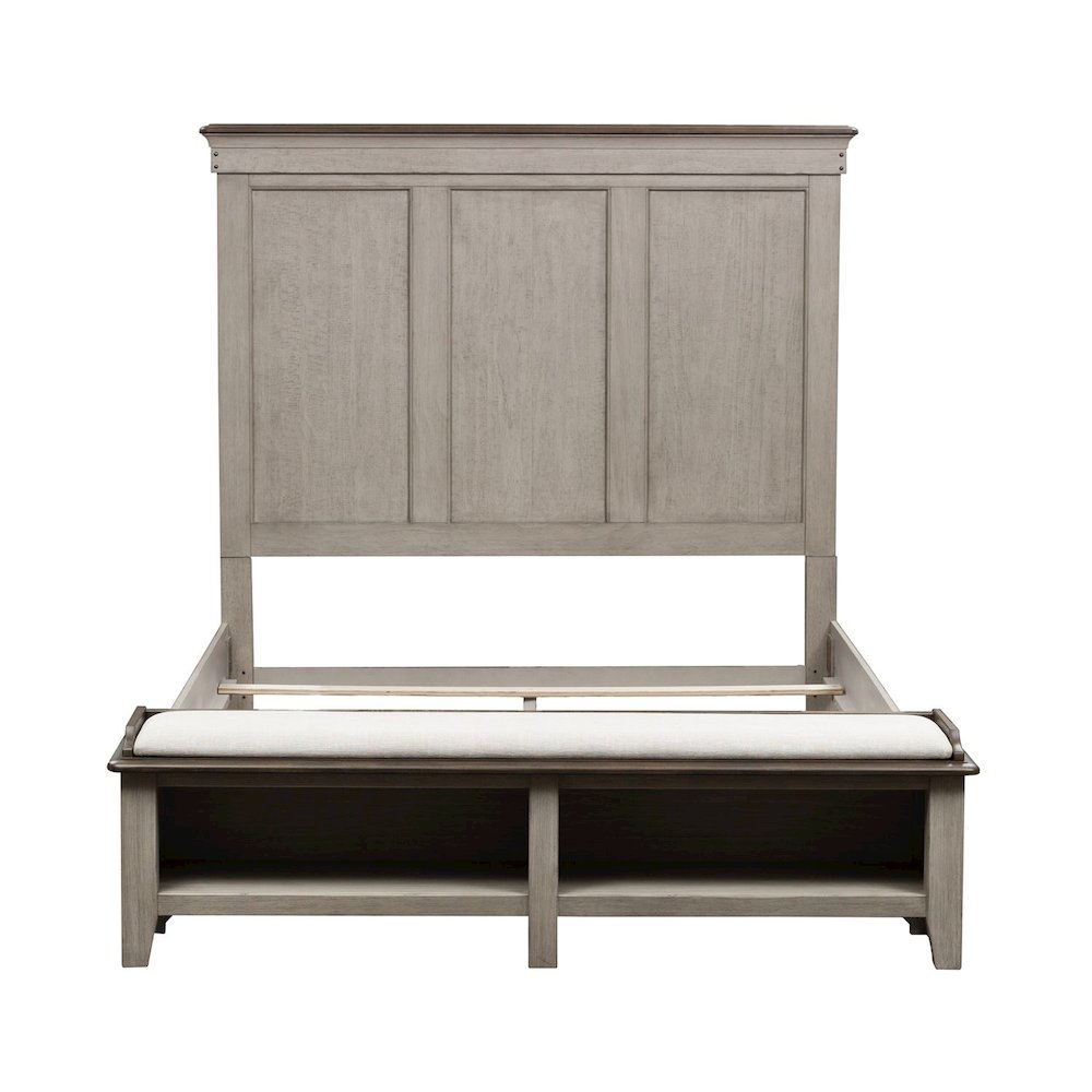 Ivy Hollow Queen Storage Bed in Weathered Linen Finish w/ Dusty Taupe Tops