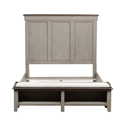 Ivy Hollow Queen Storage Bed in Weathered Linen Finish w/ Dusty Taupe Tops