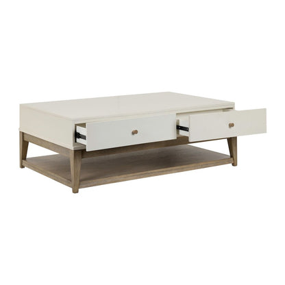 Berkley Rectangular Drawer Cocktail Table - Linen & Khaki Wood Accents