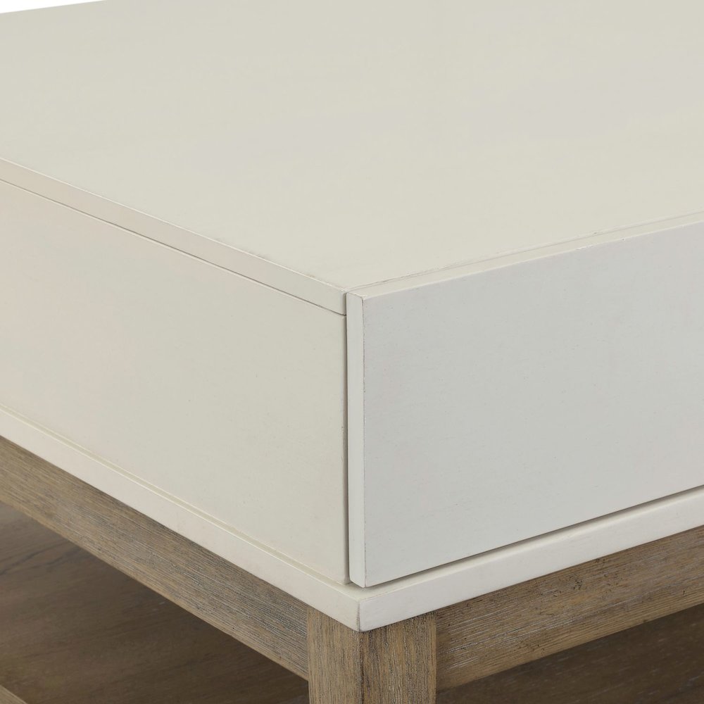 Berkley Rectangular Drawer Cocktail Table - Linen & Khaki Wood Accents